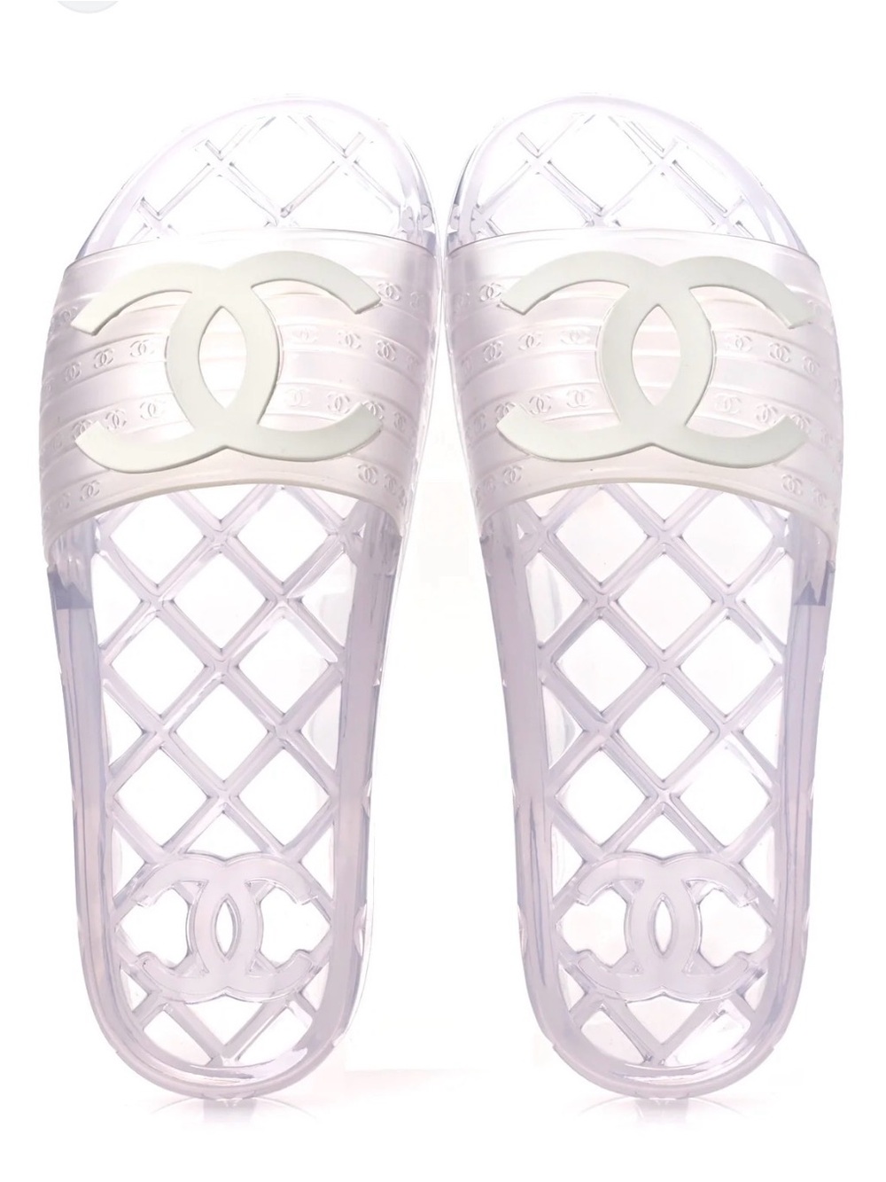 CHANEL Transparent Jelly Slide Sandals with White CC Logo